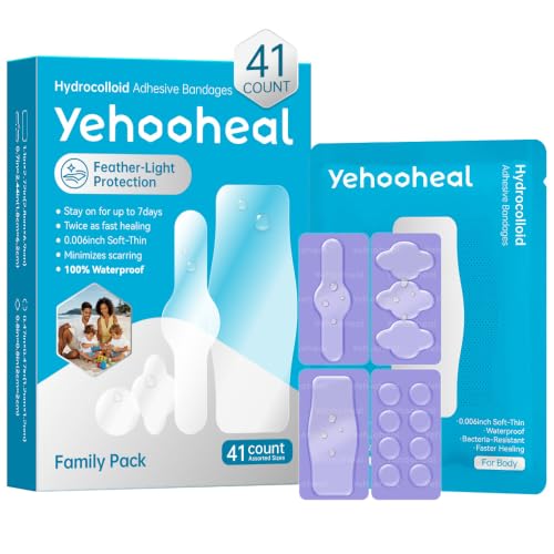 Hydrocolloid Bandages Variety Pack Assorted Sizes, 41 Count - Waterproof & Faster Healing