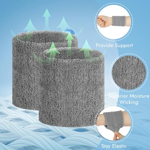 PEASUG 8 Pack Water Absorbent Wrist Sweat Bands for Men Women - Grey