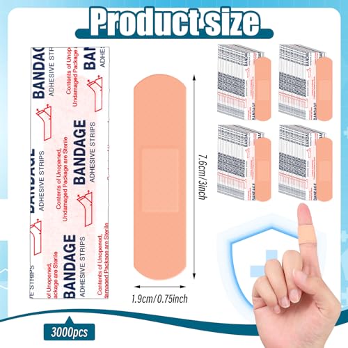 3000 Pcs Waterproof Adhesive Bandages 3/4" x 3" Bulk First Aid Supplies