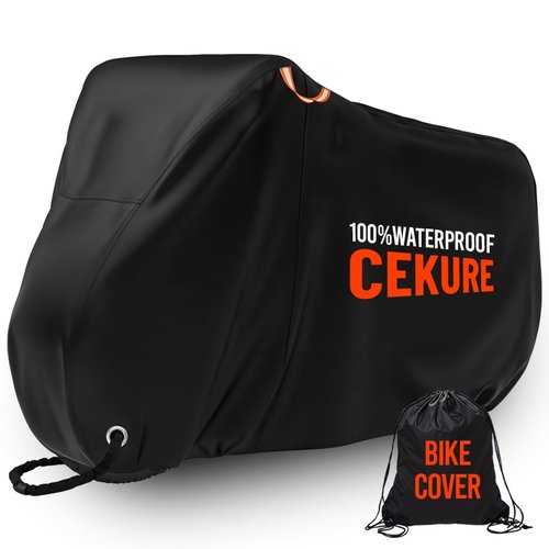 Cekure Outdoor Bike Cover Ultra WaterProof for 1-2 Bikes - Heavy Duty 210D Oxford Tear Resistant and Windproof Outdoor Storage Bicycle Cover, Stationary Bike Cover Comes with Carry Bag