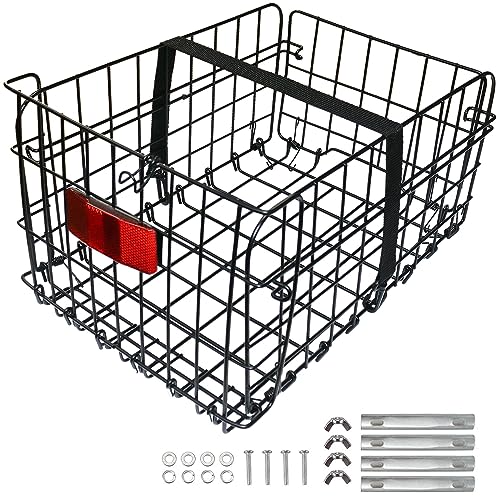 Foldable Rear Bike Basket with Reflective Tail Light and Cargo Strap - Basic Style