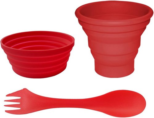 Ecoart Silicone Collapsible Bowl Cup Set with Spork for Outdoor Camping Hiking Travel - Set of 3