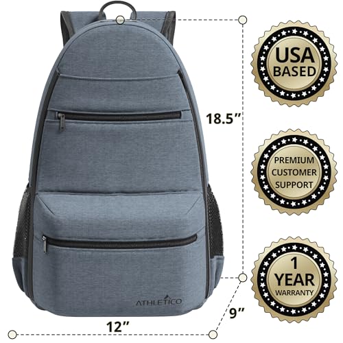 Athletico City Tennis Bag Gray - Padded Racket Compartment & Large Storage