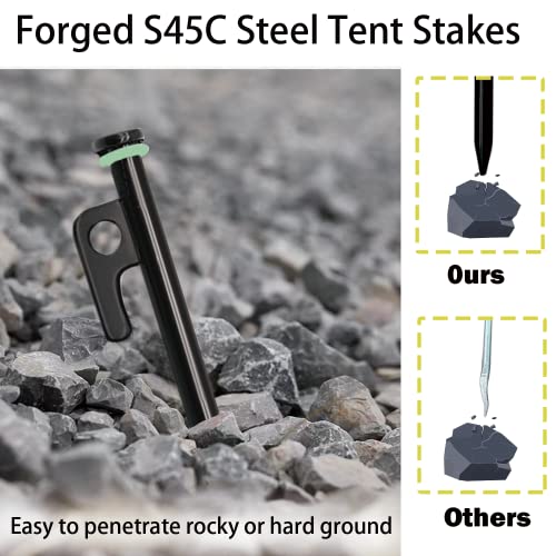 12 Pack Heavy Duty 10-Inch Steel Tent Stakes with Storage Pouch for Rocky Snow and Desert Grounds