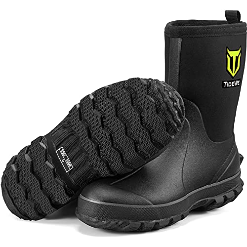 Men's Waterproof Rubber Hunting Boots - Black, Size 11 - Tidewe