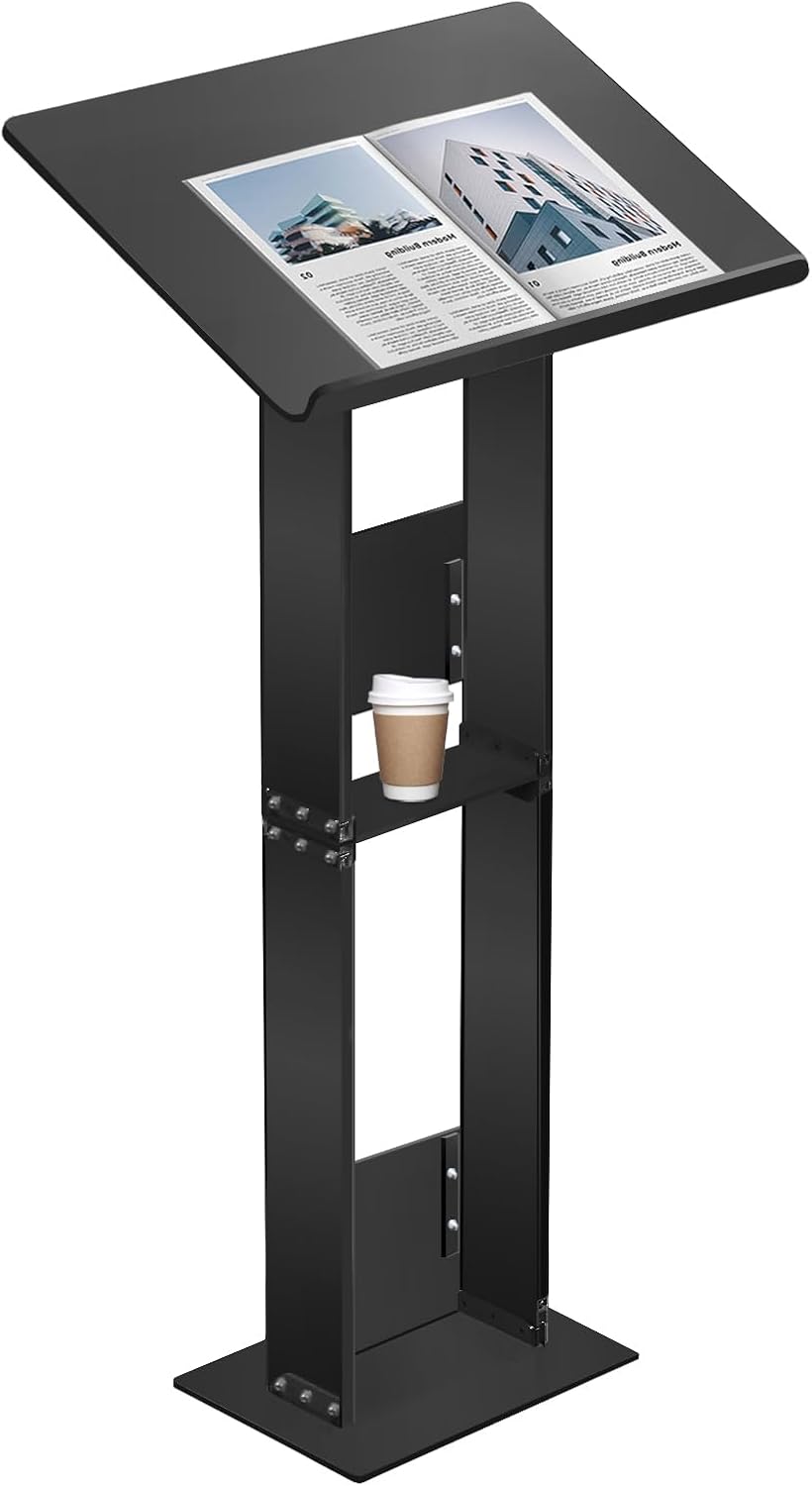 Podium Stand, Lecterns & Podiums, Acrylic Adjustable Angles with Metal Base, Podium for Church, Weddings, Classroom, Speech, 24" L x 16" W x 43.5" H (Clear)