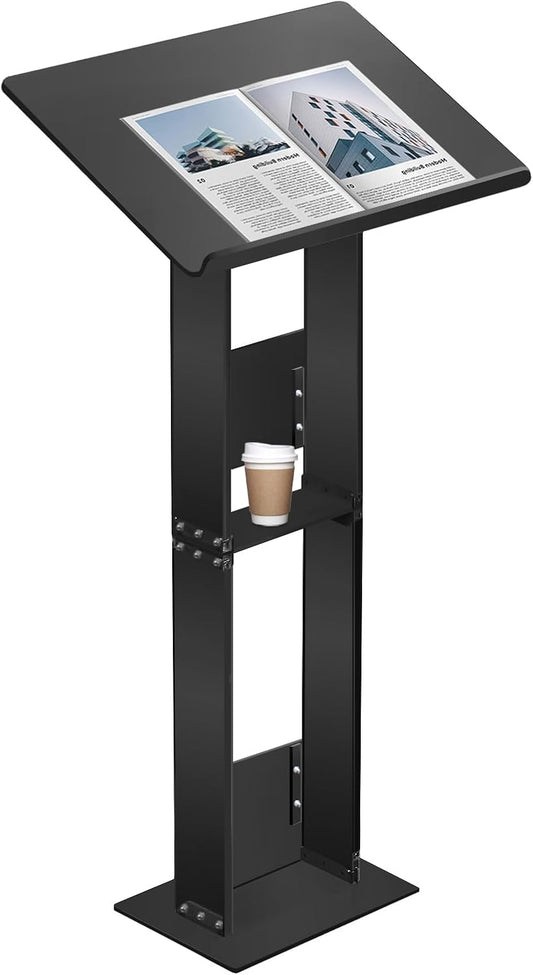 Podium Stand, Lecterns & Podiums, Acrylic Adjustable Angles with Metal Base, Podium for Church, Weddings, Classroom, Speech, 24" L x 16" W x 43.5" H (Clear)