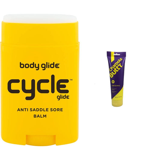 BodyGlide Cycle Glide Chamois Balm, 1.5oz,White & Chamois Butt'r Original Anti-Chafe Cream, 8 oz Tube