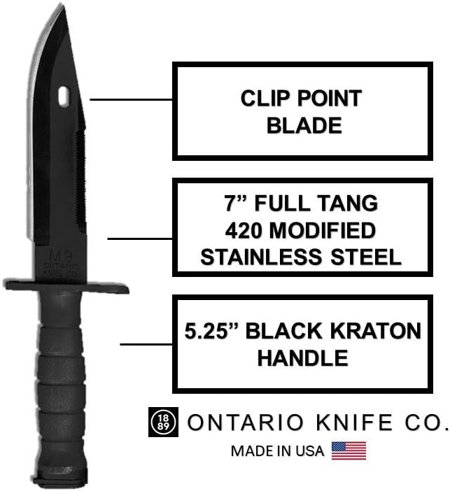 Ontario Knife Company, M9 Bayonet and Scabbard, Black , Overall Length: 12.25"