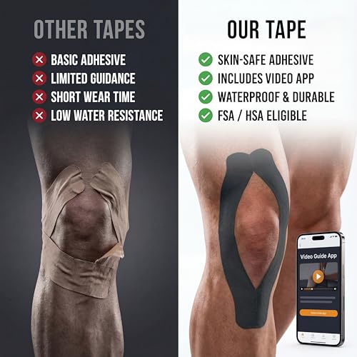 Waterproof Precut Kinesiology Tape Roll - 2x16.4ft Support, Black