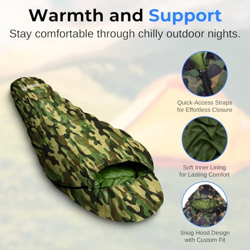 Camouflage 0 Degree Mummy Sleeping Bag - Waterproof, Lightweight for Cold Camping