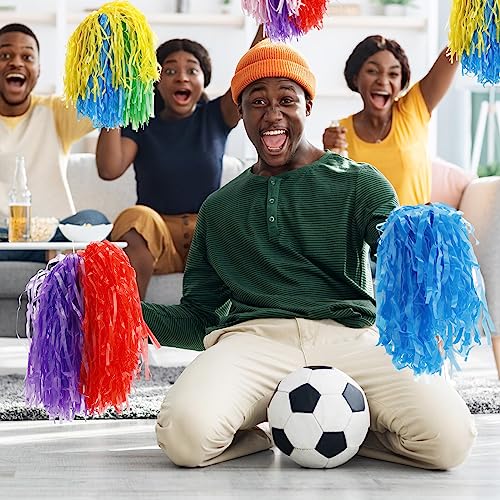 Colorful Cheerleader Pom Poms Bulk with Handles - 48 Pack