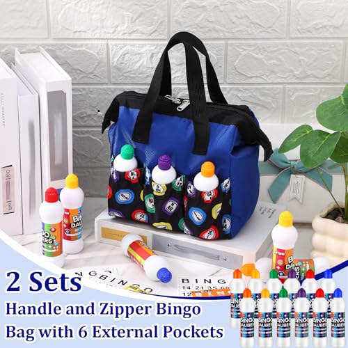 2 Pack Bingo Bag with 12 Daubers and 6 Pockets - Blue and Purple, 2.2 oz