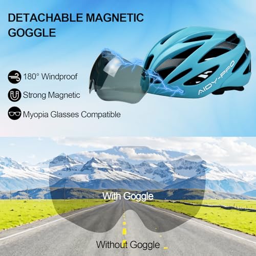 Kids Bike Helmet with Goggles - Adjustable Youth Cycling Helmet for Boys & Girls, Blue, M (51-58cm)