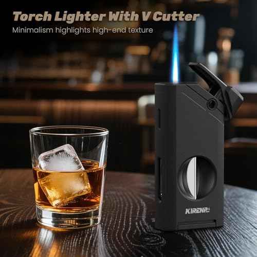 All-in-one Torch Lighter, with Portable Design, Cutter, Holder, Adjustable Flame, Multi-Functional Lighter Accessories, Refillable Butane Lighter, Candles, Elegant Gift for Men, Outdoors (Without Gas)