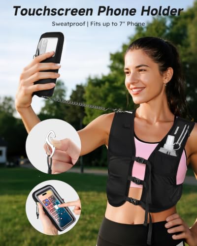 Running Vest for Women Men with 500ML Soft Flask & Phone Holder - Black, Large