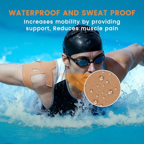 Precut Kinesiology Tape for Shoulder, 10 Pcs Athletic Knee Tape for Shoulder Pain Relief Waterproof Elastic Supports Hypoallergenic Latex-Free Tape for Sports - Beige