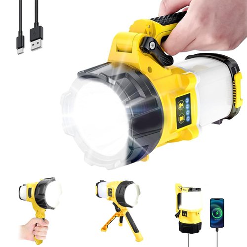 LONLEEYU 3-in-1 Rechargeable Spotlight, 6 Modes Rechargeable Handheld LED Spotlight Flashlight, Portable Power Camping Light, IP65 Waterproof Suitable for Emergency Hiking and Work