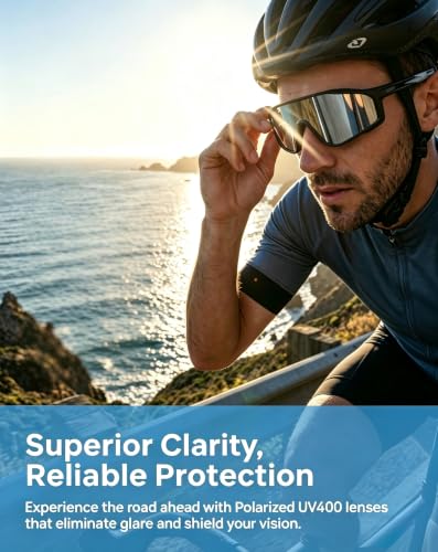 Joopin Oversized Sports Sunglasses with Strap Polarized UV Protection Black Frame Silver Mirrored Lens