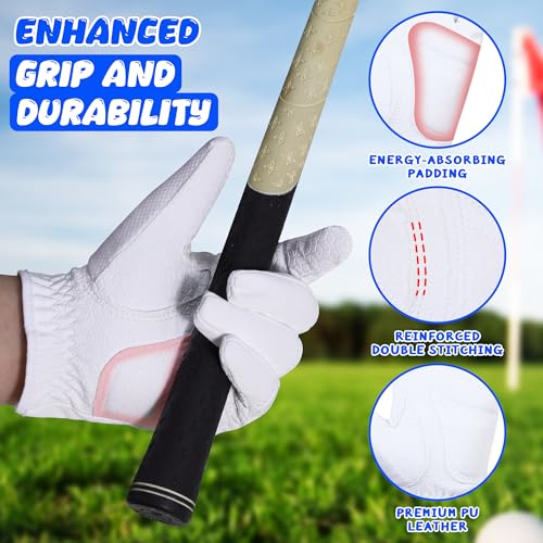 Kids Golf Glove Left Hand Large White for Ages 8-10 Durable Breathable Youth Golf Accessory