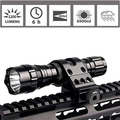 WINDFIRE Tactical Flashlight LED 1200LM 3.7-18V 1 Mode Weapon Light Rifle Flashlight Torch with Pressure Switch/Tactical Switch and 45°Side Picatinny Mount Rail Offset Ring Side Mount