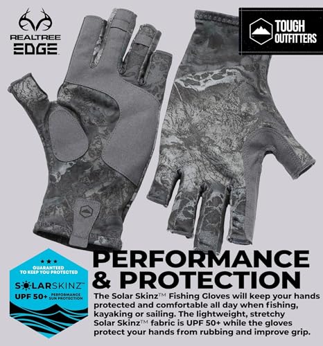 Tough Outdoors UV Fingerless Fishing Gloves Black Large-XLarge - UV Sun Protection, Reinforced Grip for Kayaking & Rowing