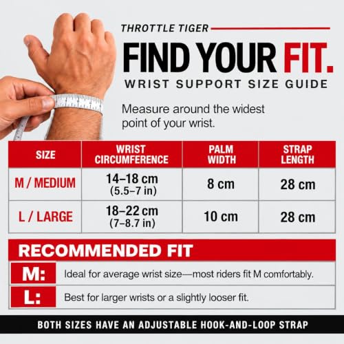 Large Motorcycle Wrist Brace Support Wraps for Bikers - Adjustable, Vibration Absorbing, Pain Relief