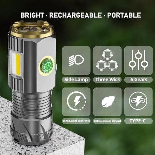 Rechargeable Mini LED Flashlight Set - 9000 Lumens, Waterproof, 6 Modes, with Clip & Magnet - Grey 2-Pack