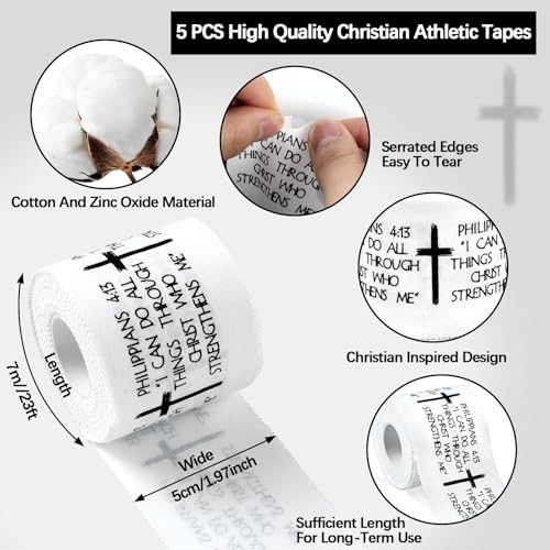 Christian Athletic Tape 5 Rolls - Supportive Cotton & Zinc Oxide Wrist Wraps for Athletes - Variation 5