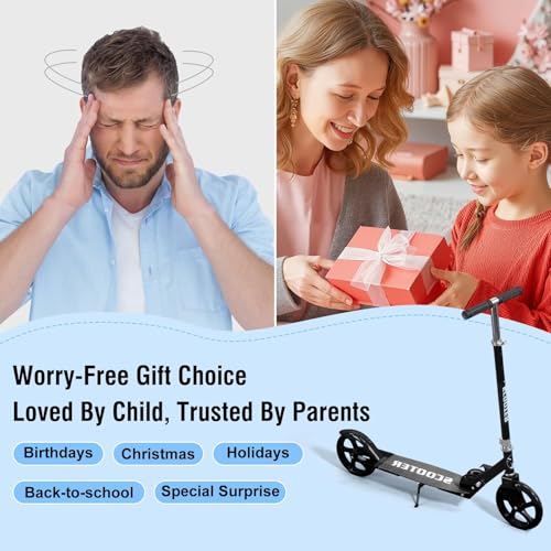 DEROFIT Folding Kick Scooter for Kids & Adults Black - Adjustable Height, 250 Lbs Capacity