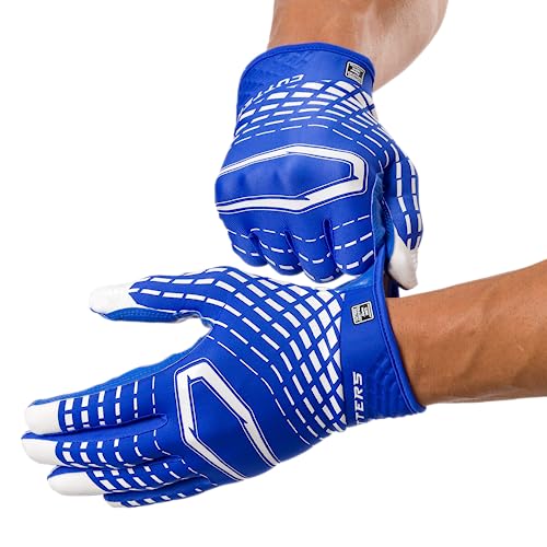 Cutters Football Wide Receiver Gloves Small Royal - Ultra Grip No Slip Rev 5.0