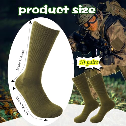Men's Military Socks Green 10 Pairs Crew Boot Socks for Soldiers & Outdoor Activities - Skyebed