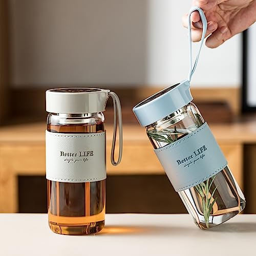 16 oz Glass Tea Bottle with Infuser, Leak-Proof Lid, Non-Slip Holster, Portable Water Bottle for Hot Cold Drinks