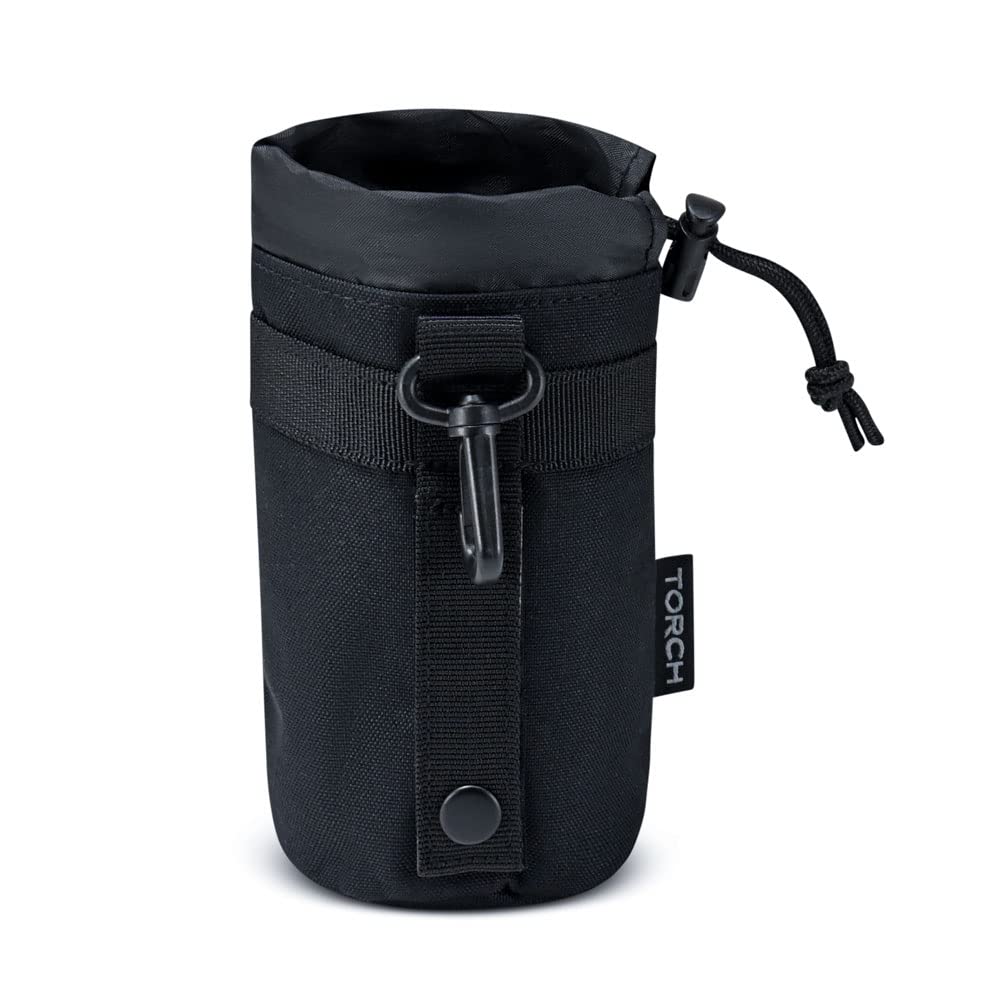 Torch MOLLE Water Bottle Holder Drawstring Pouch Tactical Hydration Carrier Attachment for Every Day Carry Gear (Black)