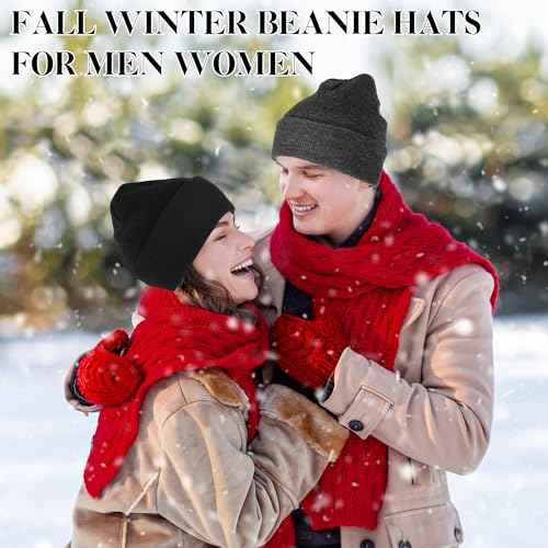 Beanies for Men Women 2 Pack Fall Winter Men's Hats Unisex Warm Knit Skullies Beanies Soft Ski Caps