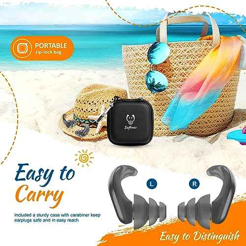 Swimming Ear Plugs, 2 Pairs Swimmers Earplugs for Adults Teens- Block Water Out, Ultra Soft, Custom Fit, Water Protection Reusable Plugs for Sailing Surfing Parasailing Diving Shower, Black