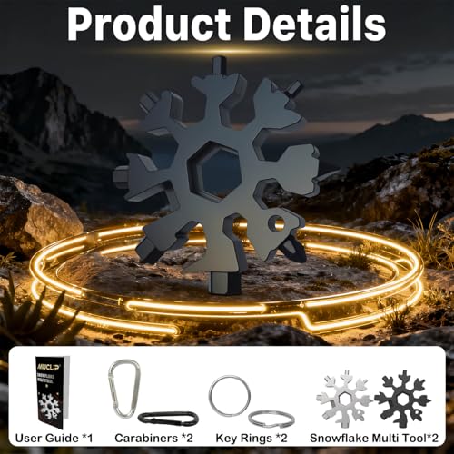 Stocking Stuffers for Men 2025 - Snowflake Multi Tool 2 Pack, Christmas Gifts for Him - Stainless Steel Multitool with Carabiner & Wrench,White Elephant Gifts for Coworkers, Adults (Silver+Black)
