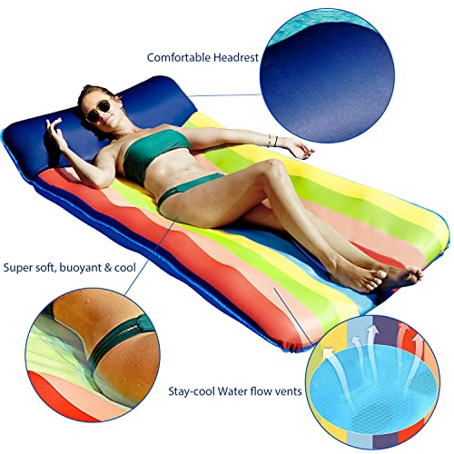 FindUWill Inflatable Pool Float with Headrest - Extra Large 72x37 Inches, Colorful Stripes