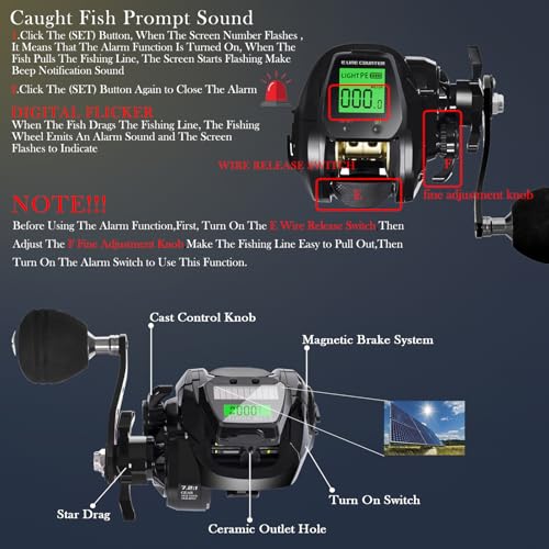 Digital Baitcasting Fishing Reel with LCD Display, 7+1BB, 22Lb Max Drag, 7.2:1 Gear, Right Hand, Ultralight, Saltwater & Freshwater, Orange - TX800 Variation