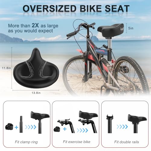 Bluewind Oversized Bike Seat with Backrest Black - Comfort Saddle for E-Bikes & Stationary Bikes
