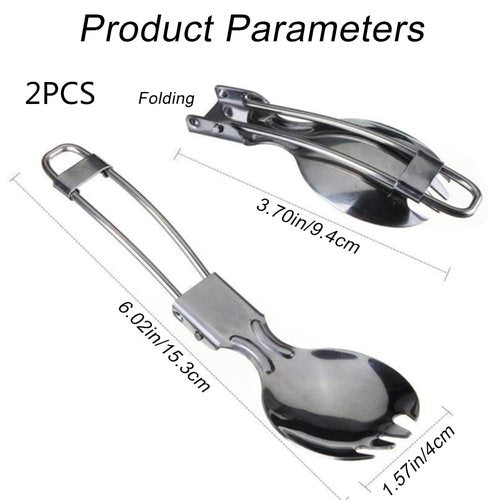 yizhichun 2 Pcs Foldable Cutlery Stainless Steel Folding Spork Lightweight Outdoor Spoon Fork for Hiking Survival Camping Travel