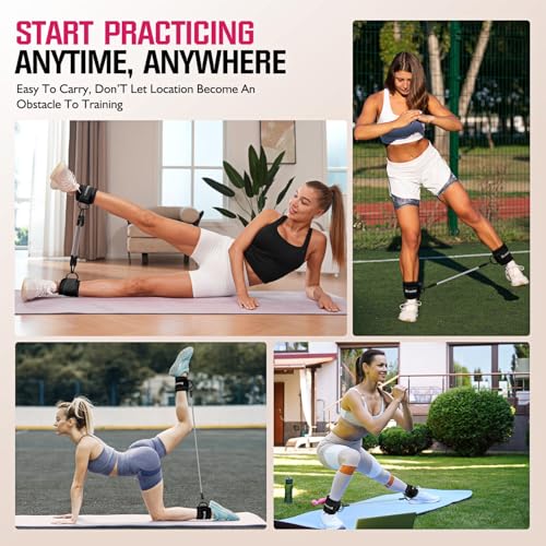 Ankle Resistance Bands with Cuffs for Women - 60LBS Black, Home Workout Equipment