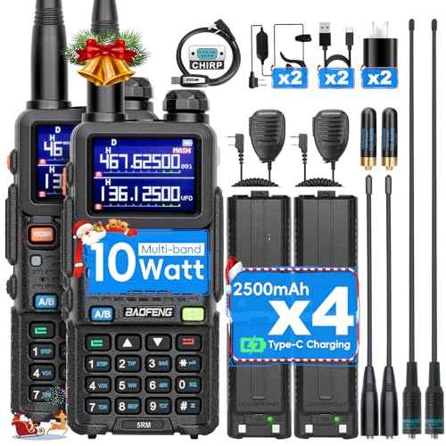 Ham Radio Baofeng Radio 5RM 10W Handheld Walkie Talkies Long Range for Adults, 999CH NOAA Emergency Weather Two Way Radio with 4Pack Rechargeable Battery for Survival Gear Hunting Camping-2 Pack