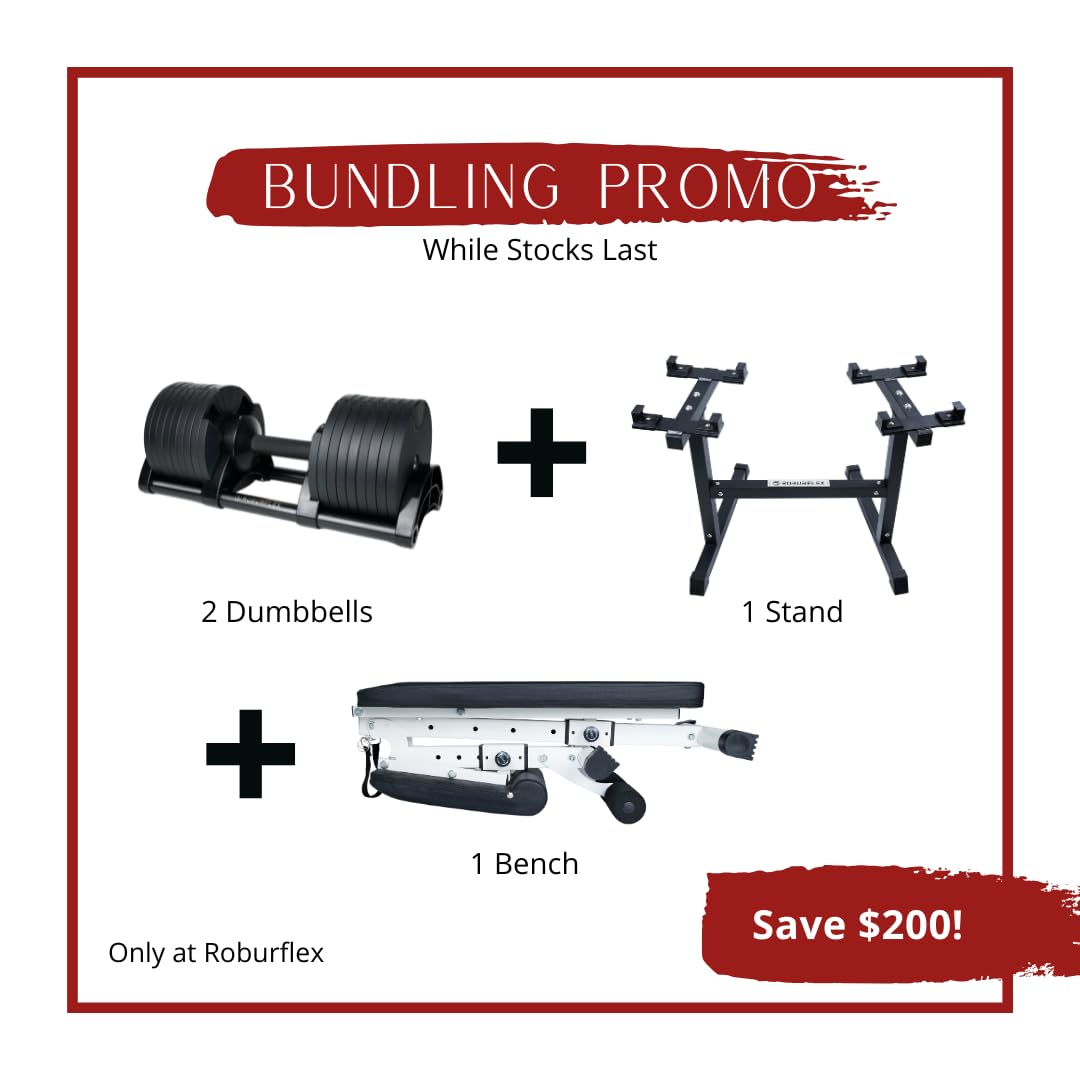 Adjustable Dumbbell (Single) by ROBURFLEX for Workout Strength Training Fitness Home Gym (BLACK - 80LB)