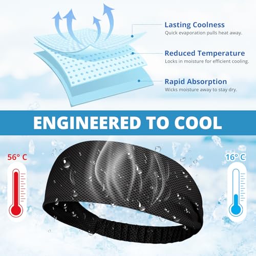 Cooling Headbands for Women Black, Non-Slip Moisture-Wicking Sports Headbands - 4 Pack