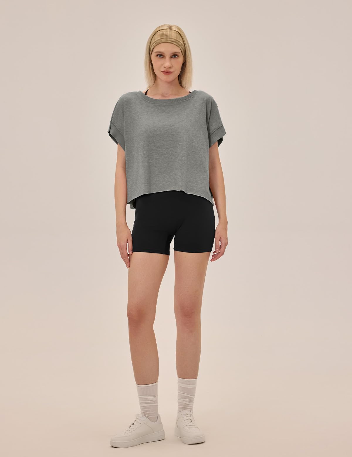 UNIANKIYA Open Back Workout Tops for Women Loose Fit Athletic Crop Tee Short Sleeve Gym Running Yoga Shirt Grey