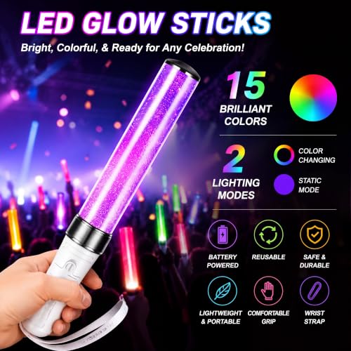 Lewtemi 10 Pcs Halloween LED Glow Sticks - 15 Color Reusable Light Up Party Supplies