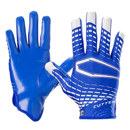 Cutters Football Wide Receiver Gloves Small Royal - Ultra Grip No Slip Rev 5.0