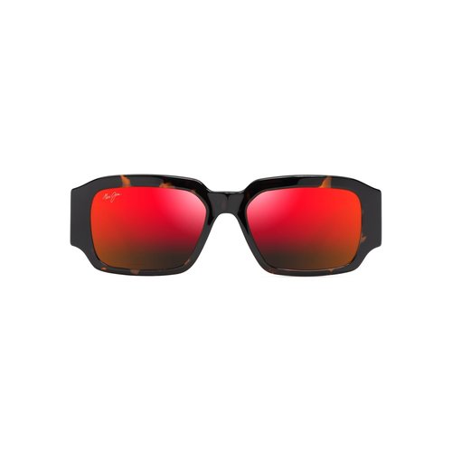 Maui Jim Kupale Rectangle Sunglasses, Shiny Dark Havana/Hawaii Lava Polarized, Large