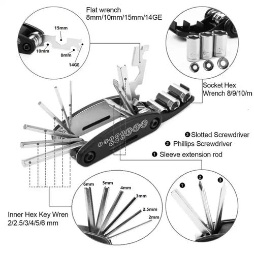Zuobeiyi Bike Repair Tool Kit Portable, 16 in 1 Bicycle Multitool with Tire Levers Hex Spoke Wrench for Road Mountain Bikes Cycling Maintenance, 27 Pieces